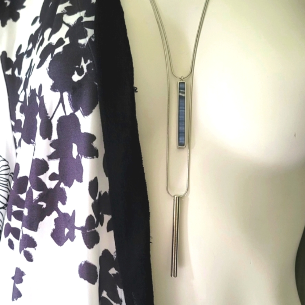 Fashion Marble and Silver Pendant Double Chain Necklace